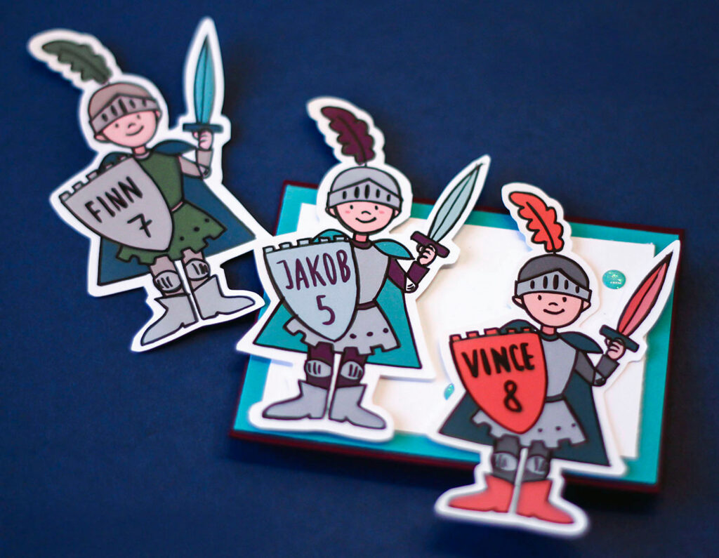 3 Karten mit einem Ritter zur Geburtstagseinladung